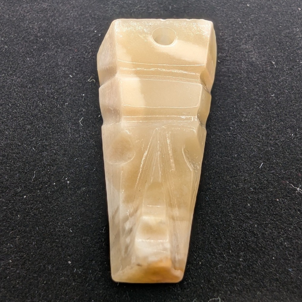 Vintage Hand Carved‎ Onyx Stone Mayan Aztec Face Mask Pendant Tan Cream 1.75in